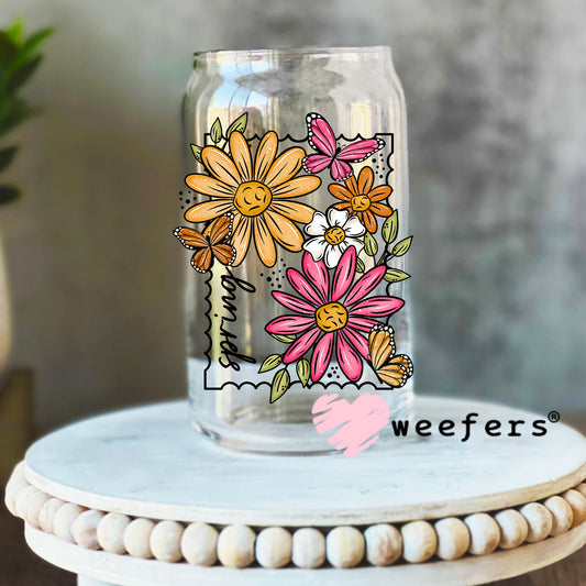 Spring Pink and Yellow Flowers UV DTF Decal 16oz Libbey Glass Original Size Weefers