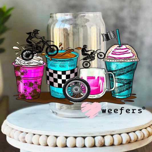 Motocross Coffee Latte UV DTF Decal 16oz Libbey Glass Original Size Weefers