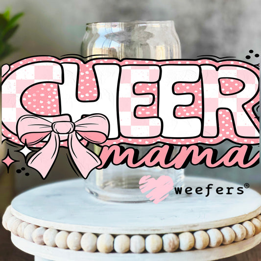 Pink Cheer Mama UV DTF Cup Wrap 16oz Libbey Glass Original Size Weefers