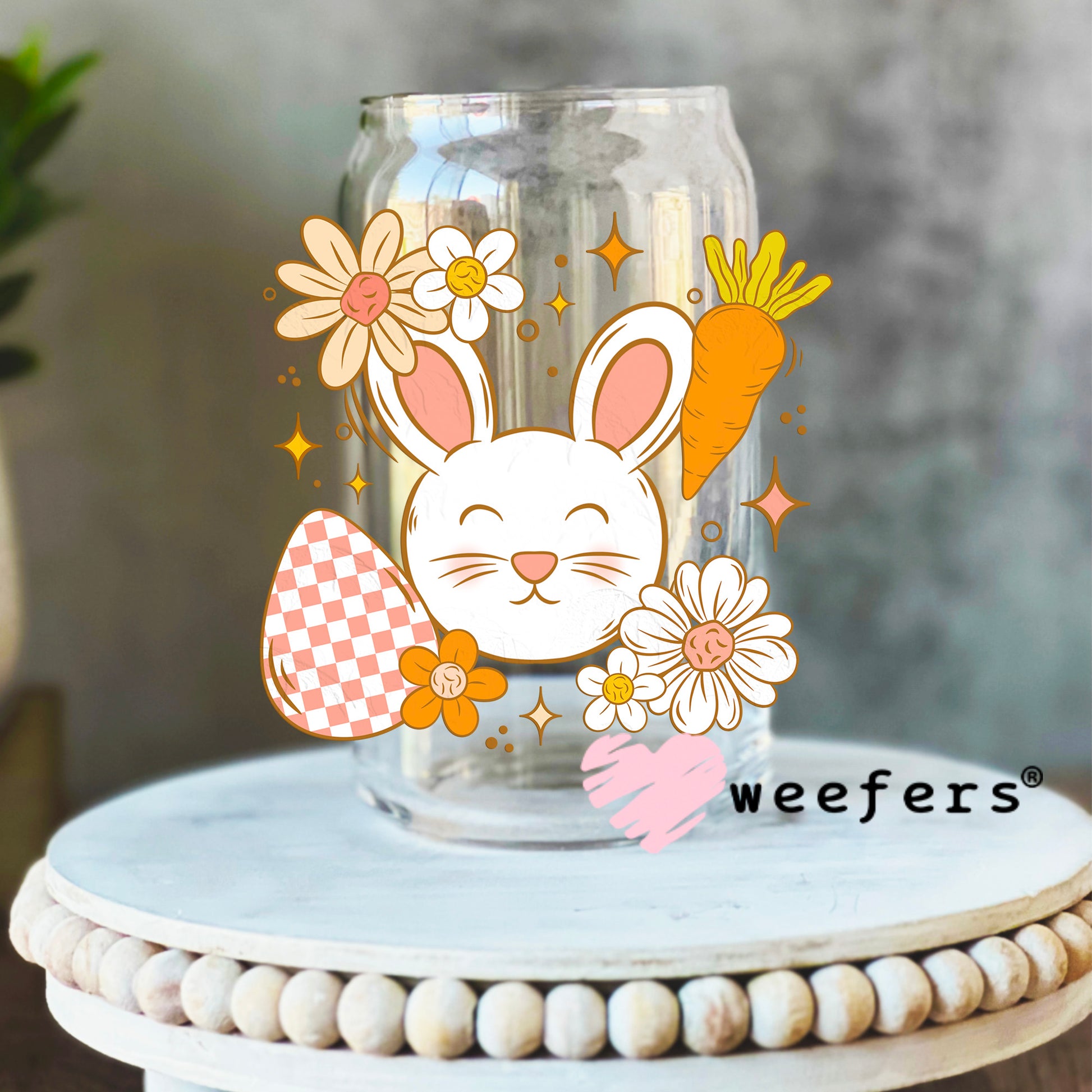 Honey Bunny Easter UV DTF Decal 16oz Libbey Glass Original Size Weefers