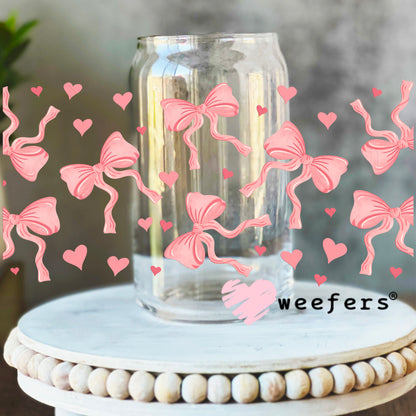 Coquette Bows and Hearts Pink UV DTF Cup Wrap 16oz Libbey Glass Original Size Weefers