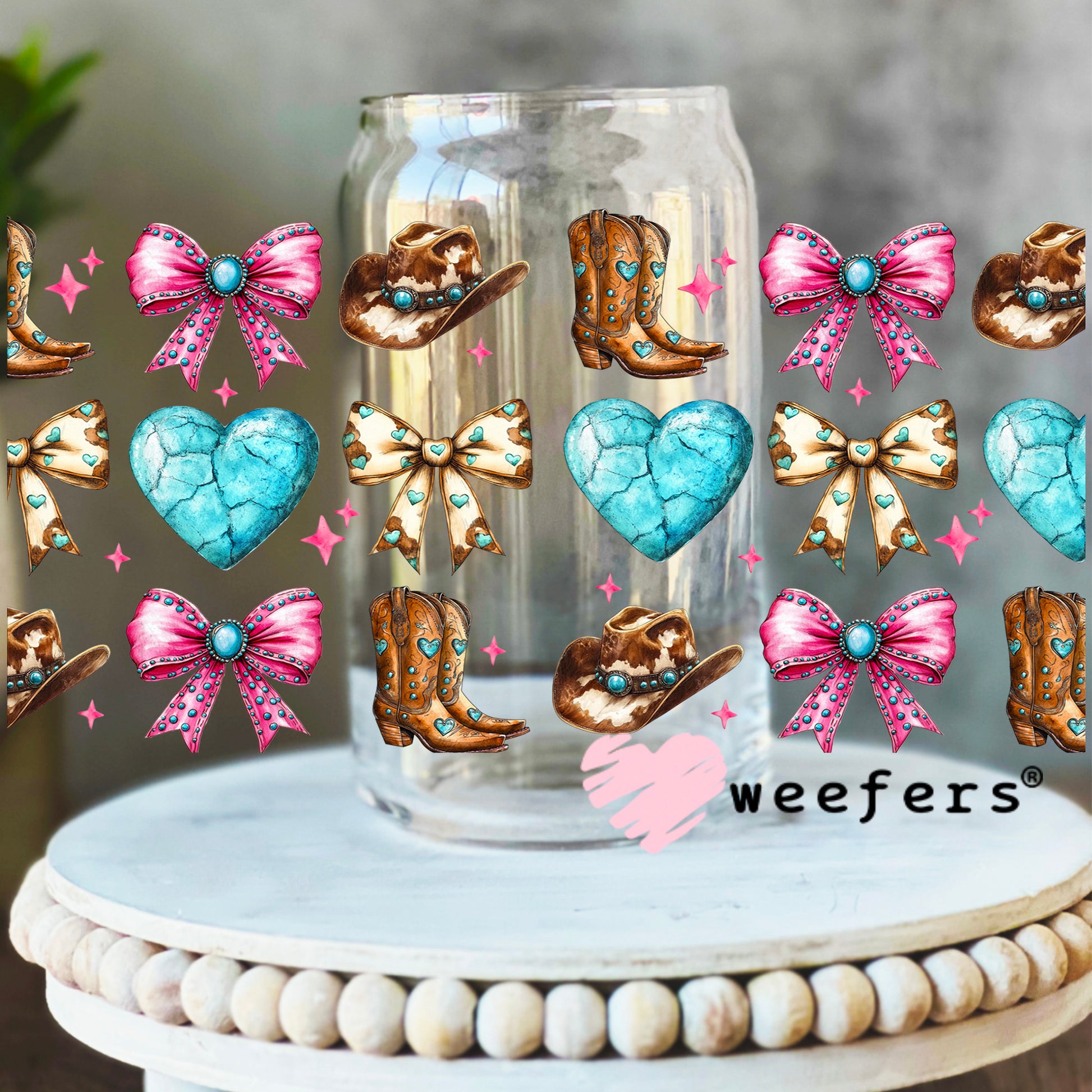 Cowgirl Girly Favorite Things UV DTF Cup Wrap 16oz Libbey Glass Original Size Weefers