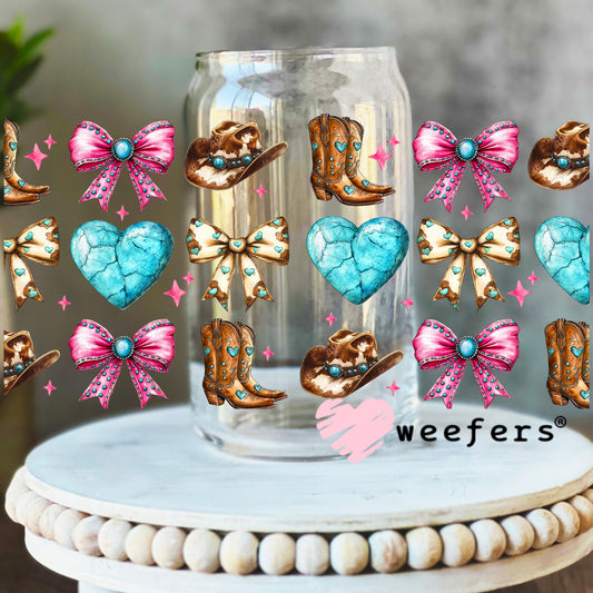 Cowgirl Girly Favorite Things UV DTF Cup Wrap 16oz Libbey Glass Original Size Weefers