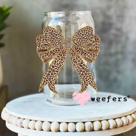 Cheetah Bow UV DTF Decal 16oz Libbey Glass Original Size Weefers