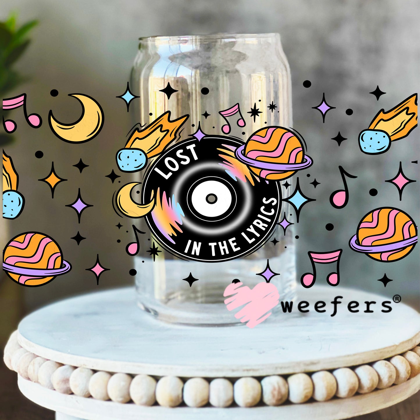 Lost in the Lyrics UV DTF Cup Wrap 16oz Libbey Glass Original Size Weefers