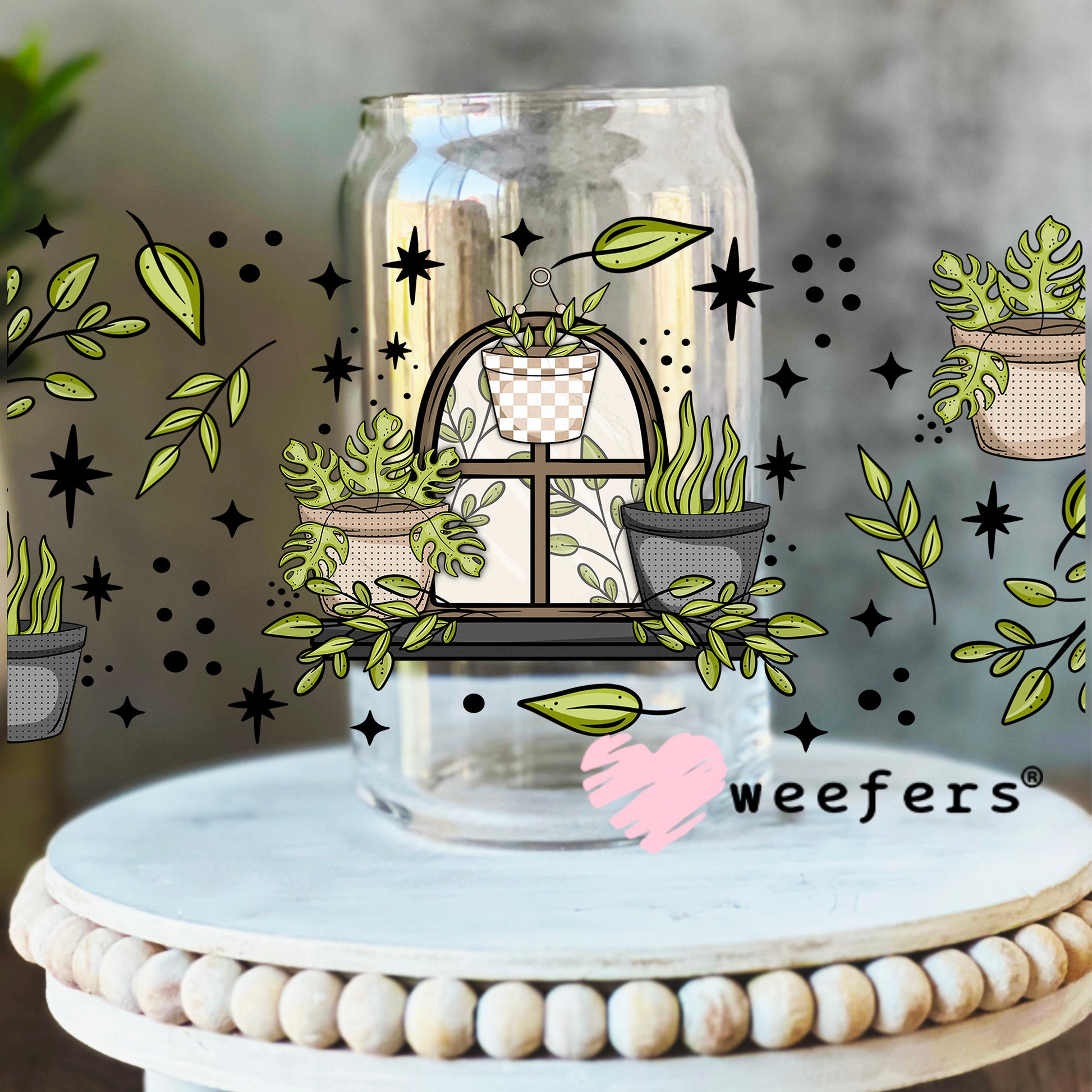 Plant Vibes UV DTF Cup Wrap 16oz Libbey Glass Original Size Weefers