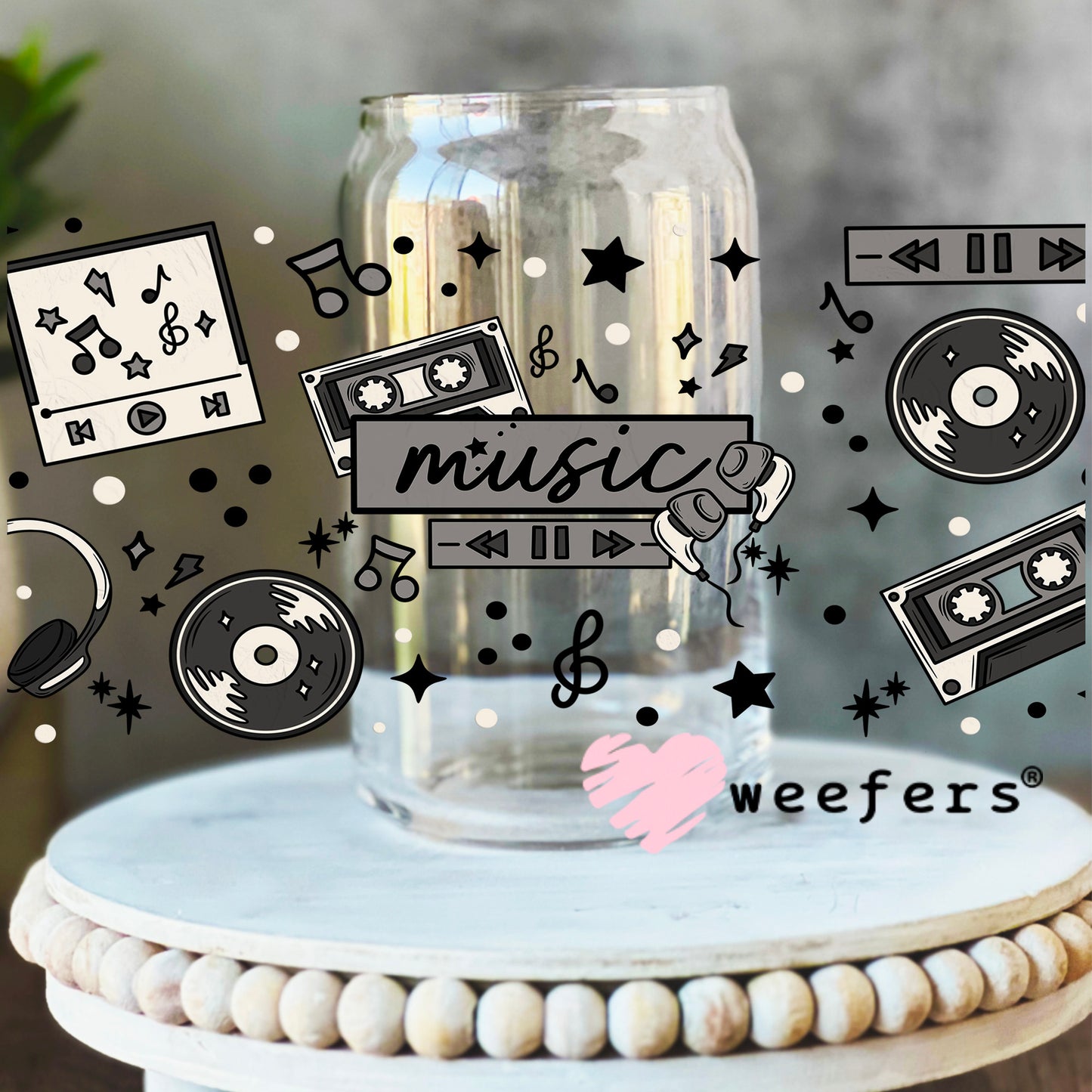 Old Time Music Vinyl Records UV DTF Cup Wrap 16oz Libbey Glass Original Size Weefers