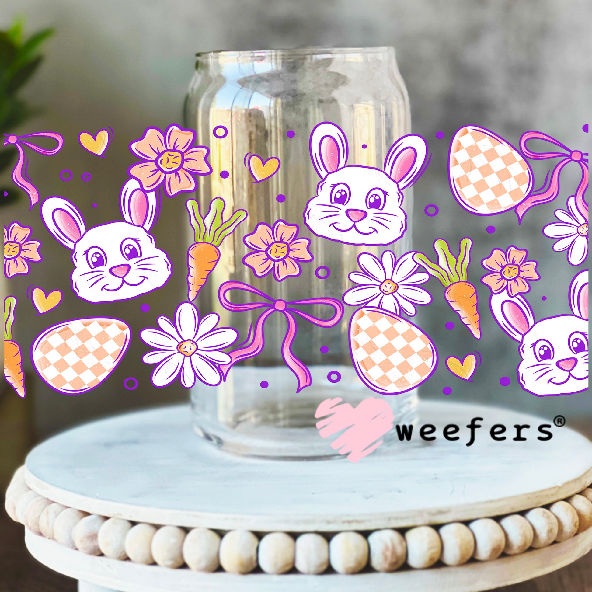 Honey Bunny Easter Faces UV DTF Cup Wrap 16oz Libbey Glass Original Size Weefers