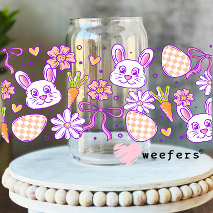 Honey Bunny Easter Faces UV DTF Cup Wrap 16oz Libbey Glass Original Size Weefers