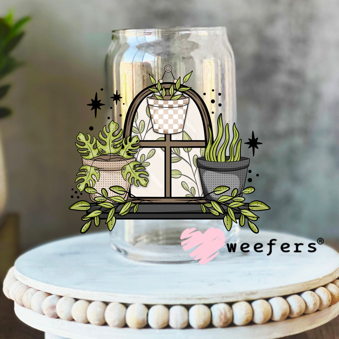 Plant Vibes UV DTF Decal 16oz Libbey Glass Original Size Weefers