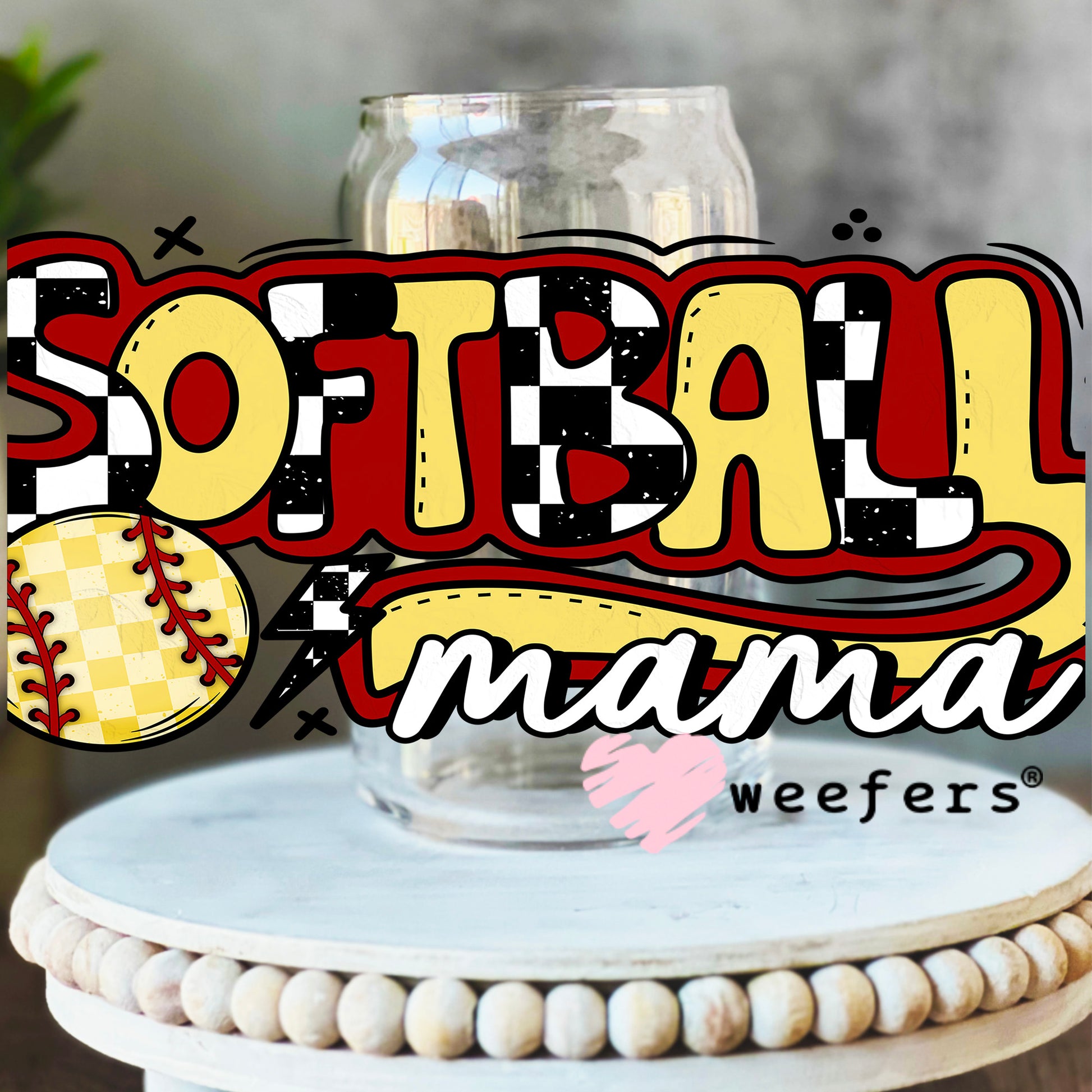 Softball Mama UV DTF Cup Wrap 16oz Libbey Glass Original Size Weefers