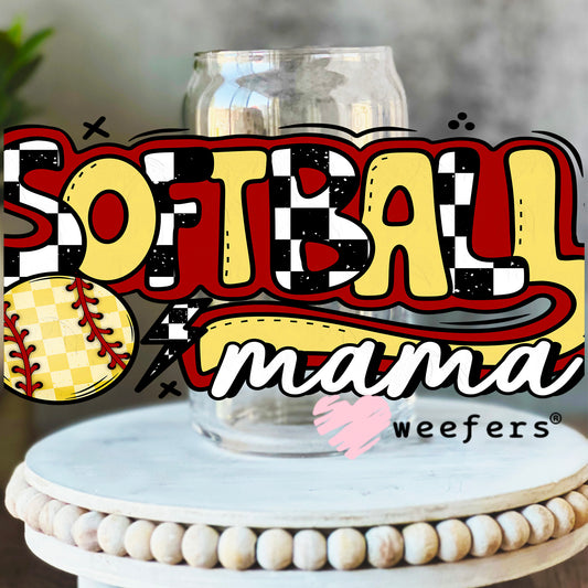 Softball Mama UV DTF Cup Wrap 16oz Libbey Glass Original Size Weefers