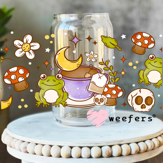 Tea Time Froggy Vibes UV DTF Cup Wrap 16oz Libbey Glass Original Size Weefers