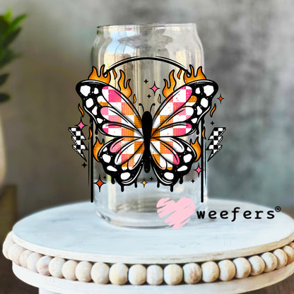 Butterfly Flames UV DTF Decal 16oz Libbey Glass Original Size Weefers