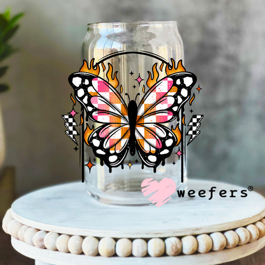 Butterfly Flames UV DTF Decal 16oz Libbey Glass Original Size Weefers