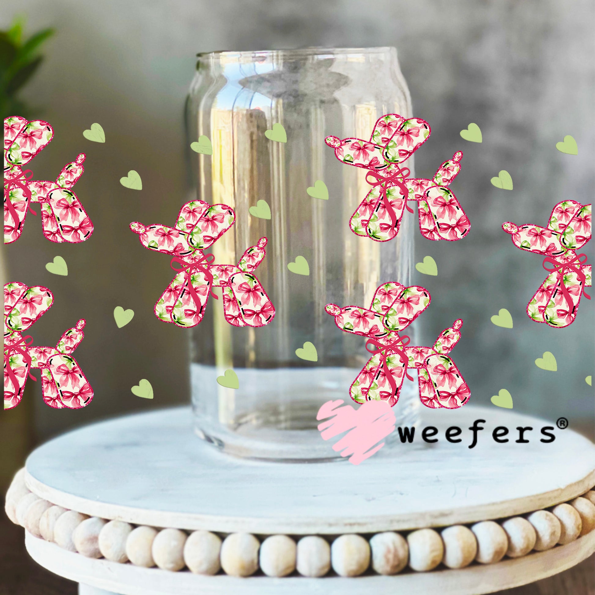 Floral Balloon Dogs UV DTF Cup Wrap 16oz Libbey Glass Original Size Weefers
