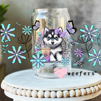 Husky Flowers UV DTF Cup Wrap 16oz Libbey Glass Original Size Weefers