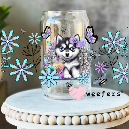 Husky Flowers UV DTF Cup Wrap 16oz Libbey Glass Original Size Weefers