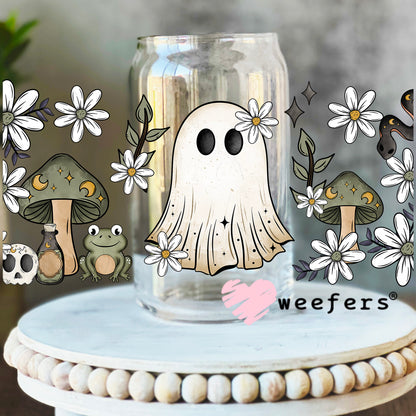 Ghost Green Mushrooms UV DTF Cup Wrap 16oz Libbey Glass Original Size Weefers