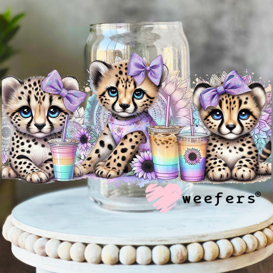 Baby Leopard Purple Coffee UV DTF Cup Wrap 16oz Libbey Glass Original Size Weefers