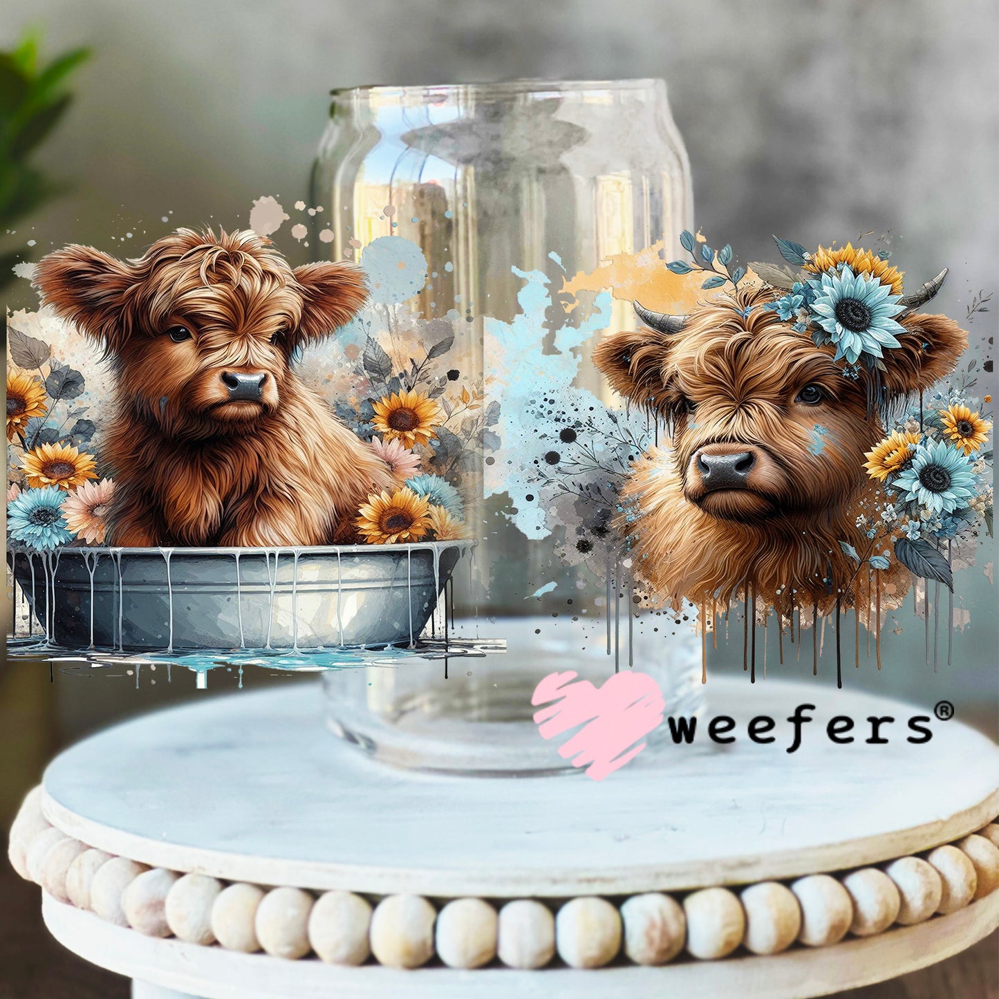 Rub a Dub Dub Baby Cow in Tub UV DTF Cup Wrap 16oz Libbey Glass Original Size Weefers