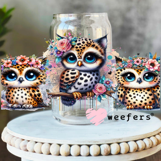 Baby Owl Trio UV DTF Cup Wrap 16oz Libbey Glass Original Size Weefers