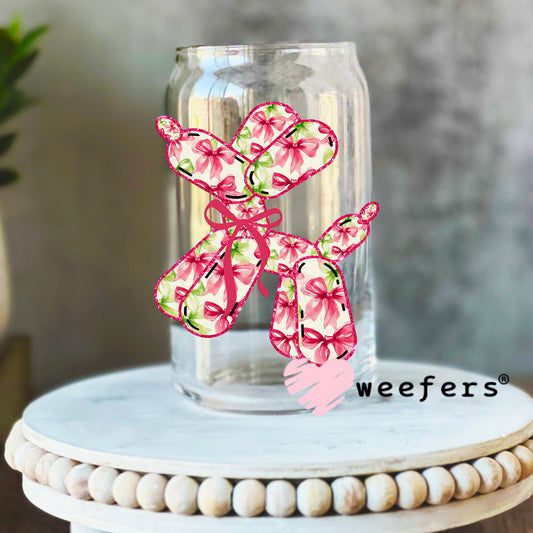 Floral Balloon Dog UV DTF Decal 16oz Libbey Glass Original Size Weefers