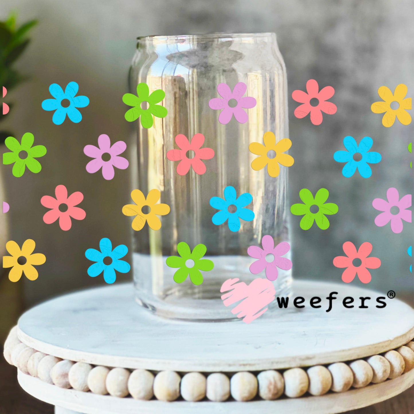 Colorful Daisies UV DTF Cup Wrap 16oz Libbey Glass Original Size Weefers