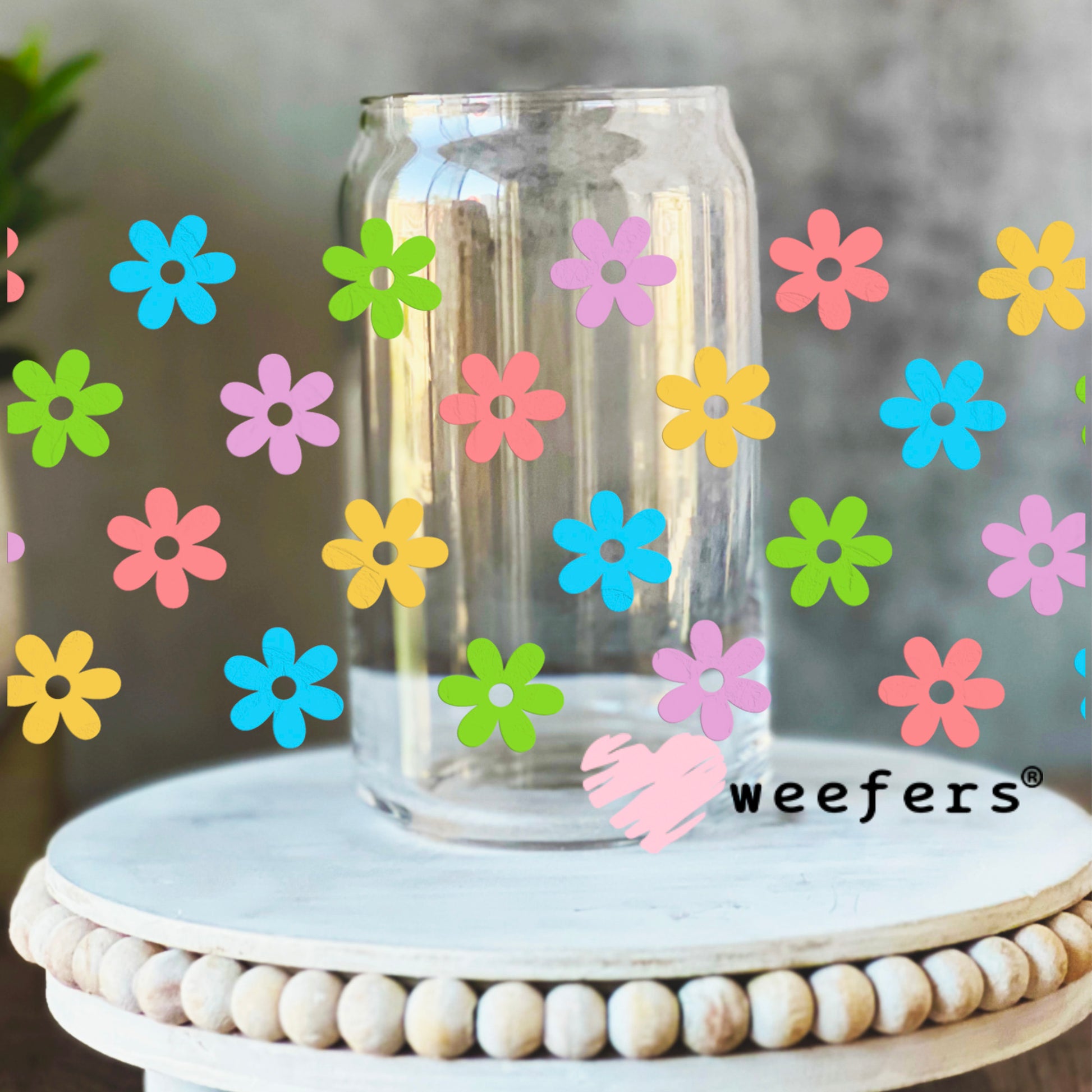 Colorful Daisies UV DTF Cup Wrap 16oz Libbey Glass Original Size Weefers