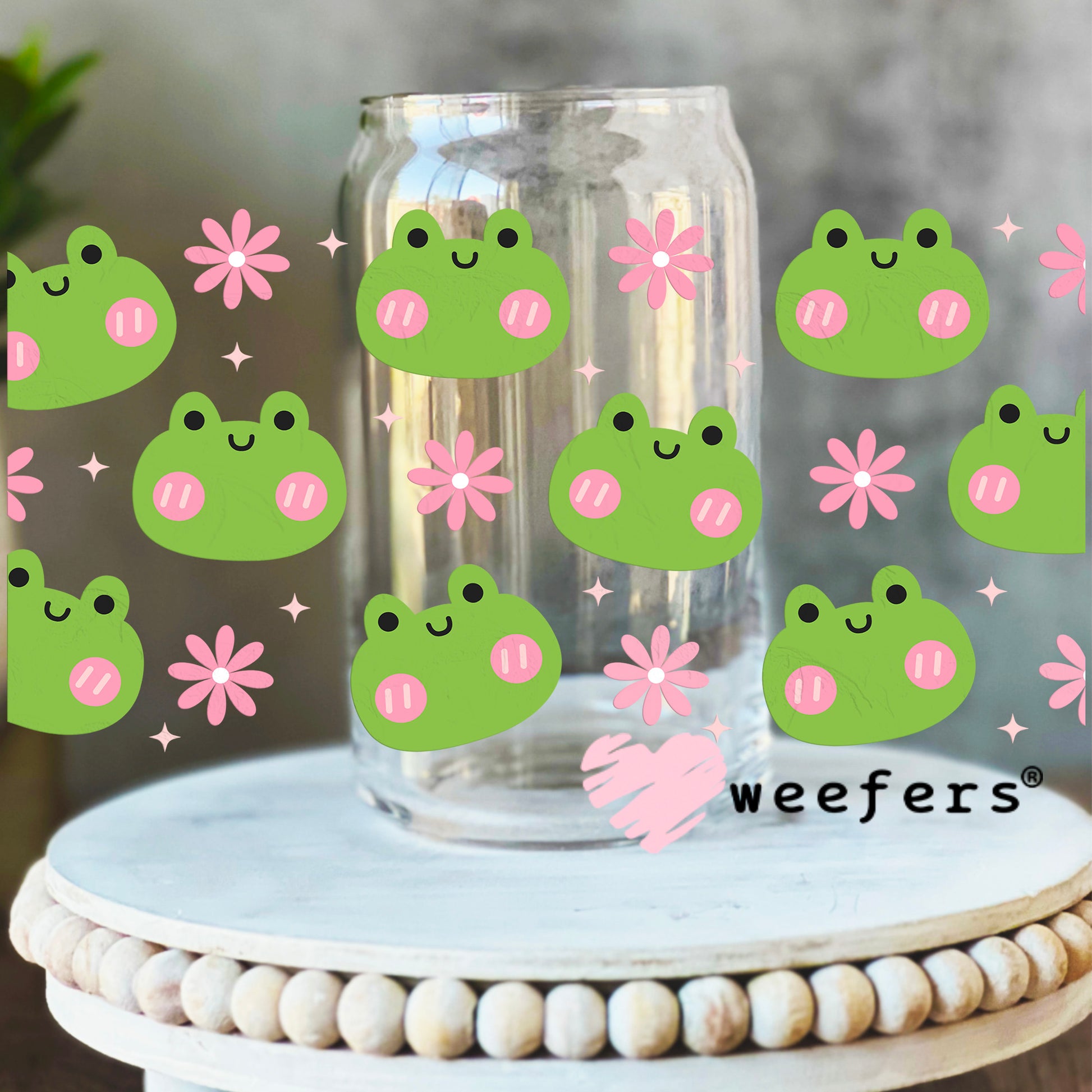 Froggy Faces UV DTF Cup Wrap 16oz Libbey Glass Original Size Weefers