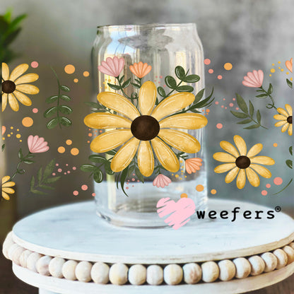 Yellow Daisy Delight UV DTF Cup Wrap 16oz Libbey Glass Original Size Weefers
