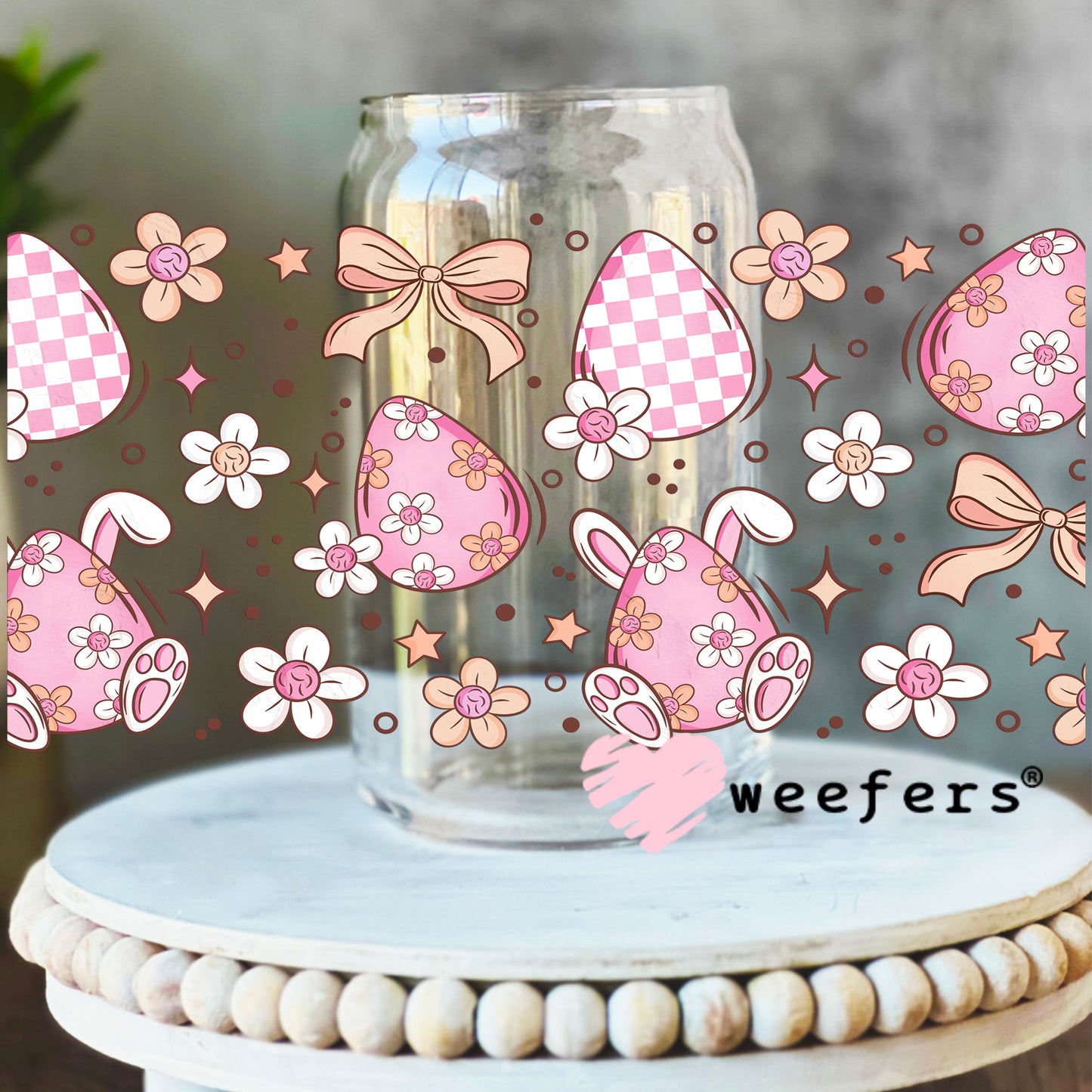 Easter Pink Eggs Bows UV DTF Cup Wrap 16oz Libbey Glass Original Size Weefers