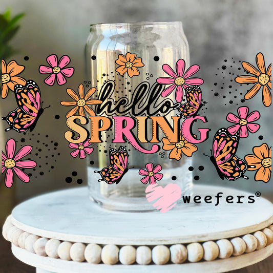 Hello Spring Pink Orange UV DTF Cup Wrap 16oz Libbey Glass Original Size Weefers
