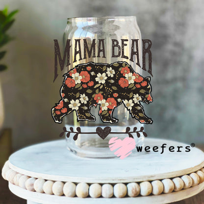 Mama Bear UV DTF Decal 16oz Libbey Glass Original Size Weefers