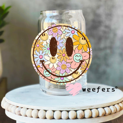 Flower Smile Face UV DTF Decal 16oz Libbey Glass Original Size Weefers