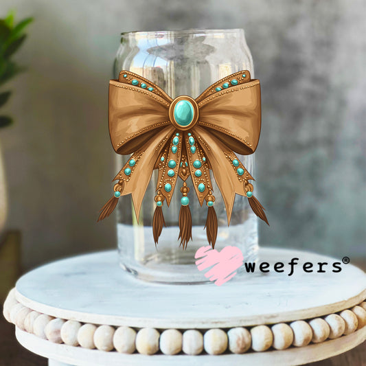 Pocahontas Bow UV DTF Decal 16oz Libbey Glass Original Size Weefers