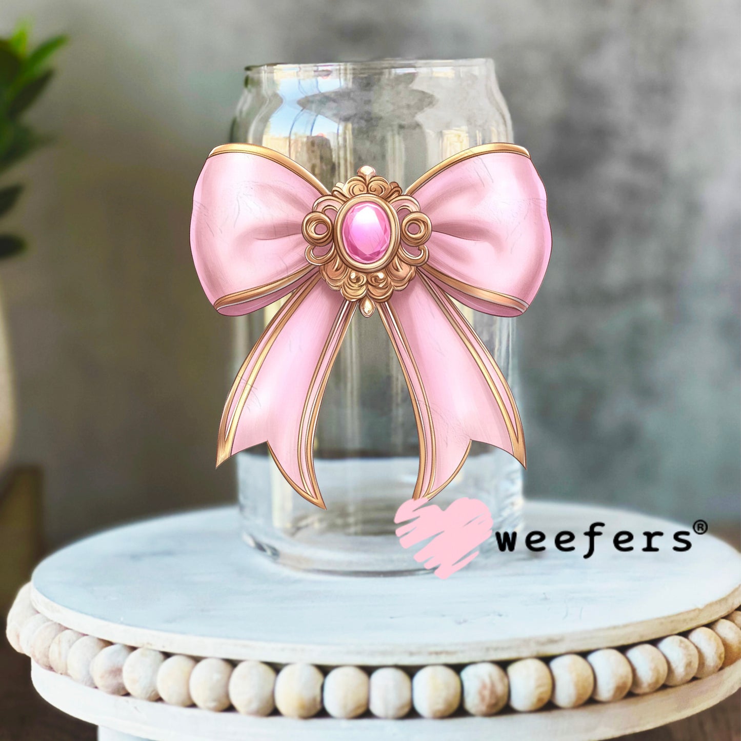 Sleeping Beauty Bow UV DTF Decal 16oz Libbey Glass Original Size Weefers