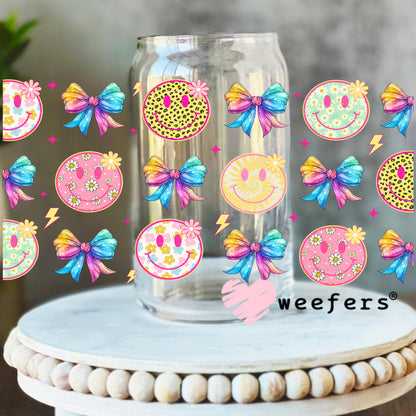 Unicorn Bows Smile Faces UV DTF Cup Wrap 16oz Libbey Glass Original Size Weefers