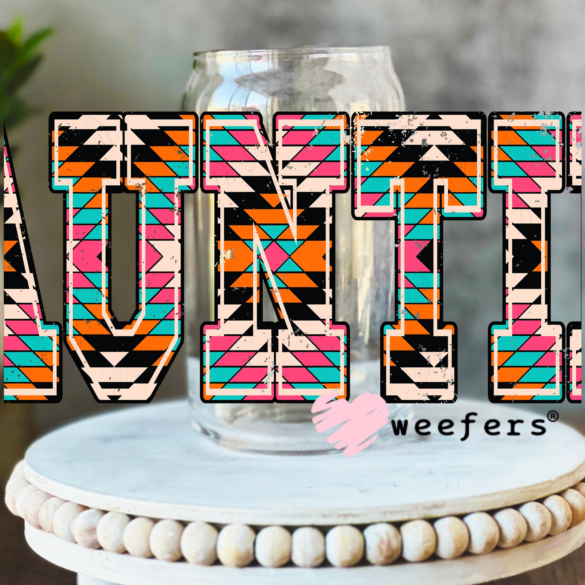 Auntie Aztec UV DTF Decal 16oz Libbey Glass Original Size Weefers