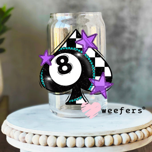 Eight Ball Checkered Spade Purple UV DTF Decal 16oz Libbey Glass Original Size Weefers