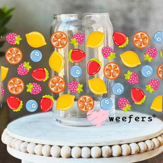 Bright Sunny Fruity Fruits UV DTF Cup Wrap 16oz Libbey Glass Original Size Weefers
