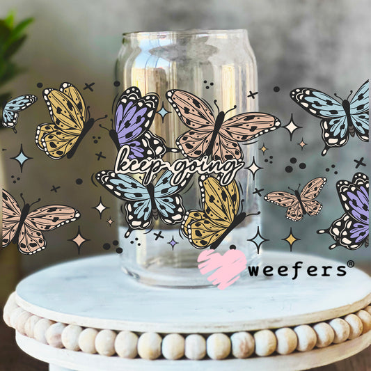 Keep Going Butterflies UV DTF Cup Wrap 16oz Libbey Glass Original Size Weefers