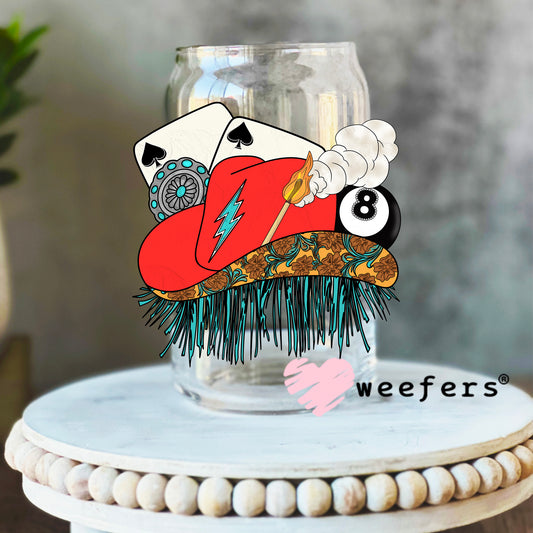 Red Cowgirl hat Eight Ball Western UV DTF Decal 16oz Libbey Glass Original Size Weefers