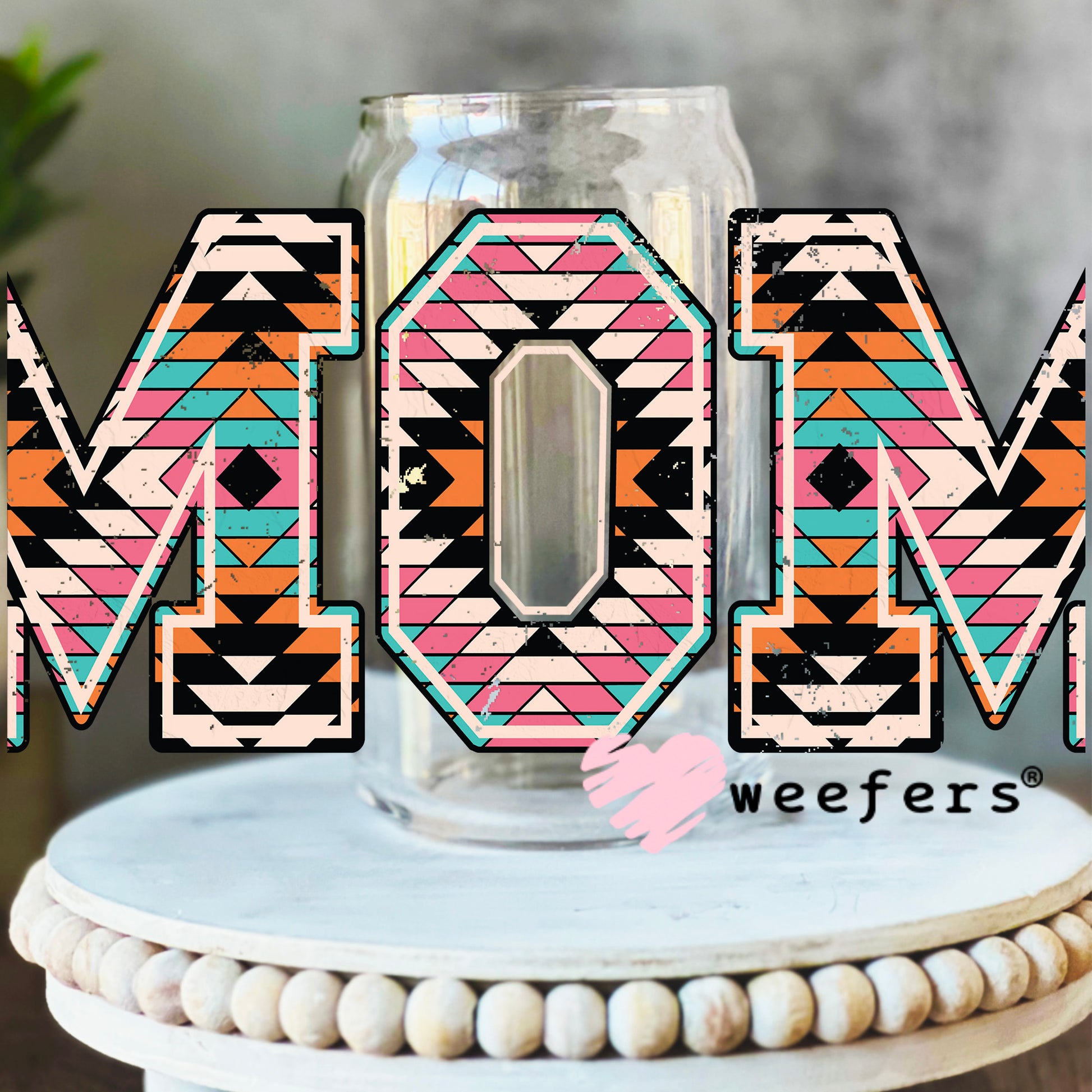 Mom Aztec UV DTF Decal 16oz Libbey Glass Original Size Weefers