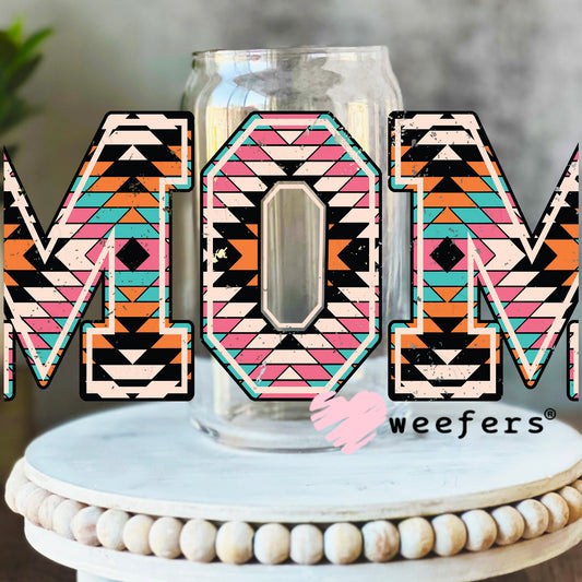 Mom Aztec UV DTF Decal 16oz Libbey Glass Original Size Weefers