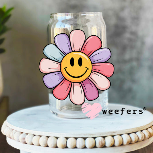Multi-Color Smile Face UV DTF Decal 16oz Libbey Glass Original Size Weefers