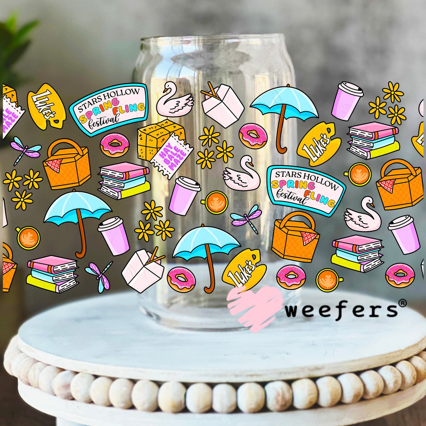 Spring Fling Gillymore Girls UV DTF Cup Wrap 16oz Libbey Glass Original Size Weefers