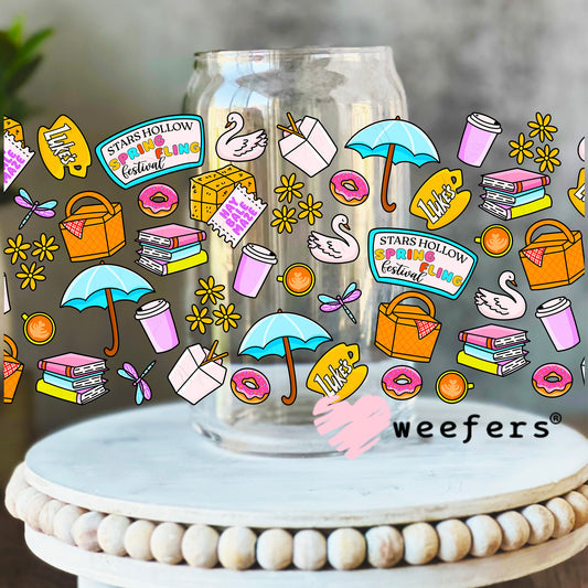 Spring Fling Gillymore Girls UV DTF Cup Wrap 16oz Libbey Glass Original Size Weefers