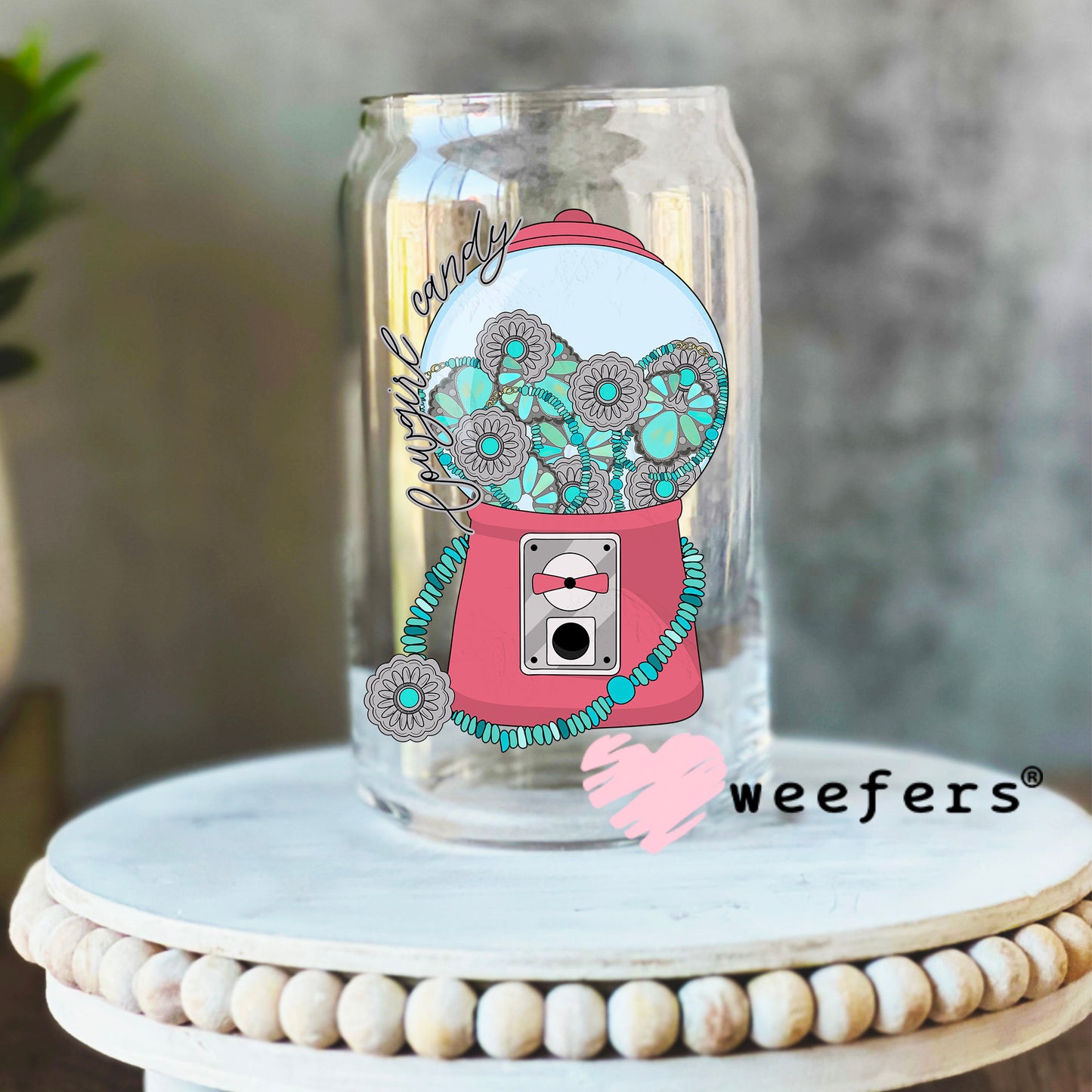 Cowgirl Candy UV DTF Decal 16oz Libbey Glass Original Size Weefers