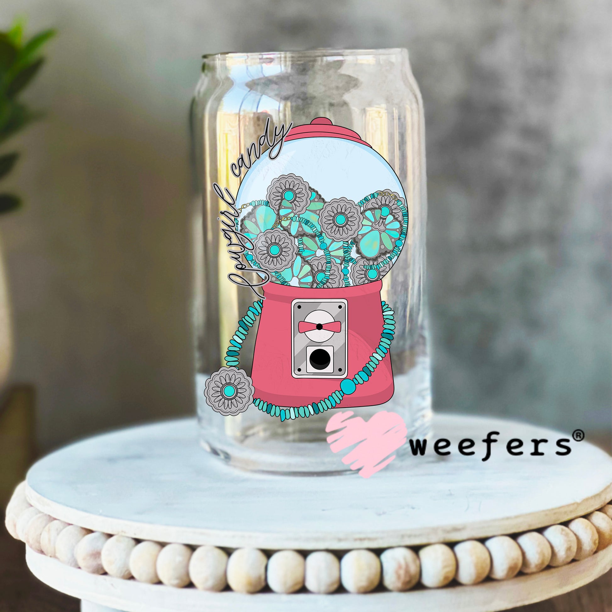 Cowgirl Candy UV DTF Decal 16oz Libbey Glass Original Size Weefers